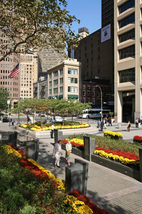 Ground-level photo of Vietnam Veterans Memorial Plaza