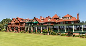 Here is the modern-day Merion Cricket club, with its intricate architecture and beautiful lawn. 