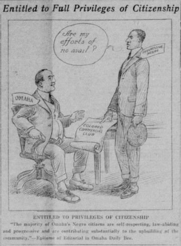 Editorial cartoon entitled “Entitled to the Full Privileges of Citizenship."  Published in "The Monitor" on February 24, 1921.