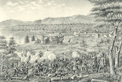 Drawing of Native siege of Fort Henry in 1782.