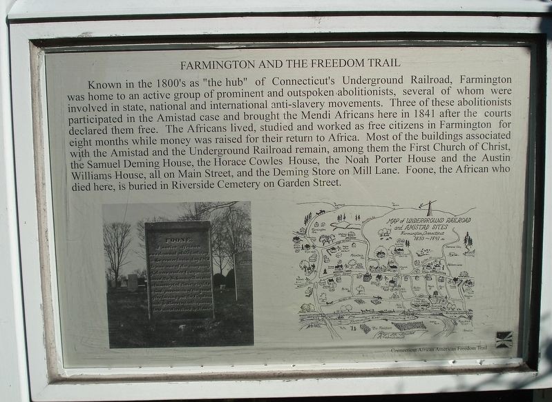 Marker detailing various places around Farmington in relation to abolitionist areas.