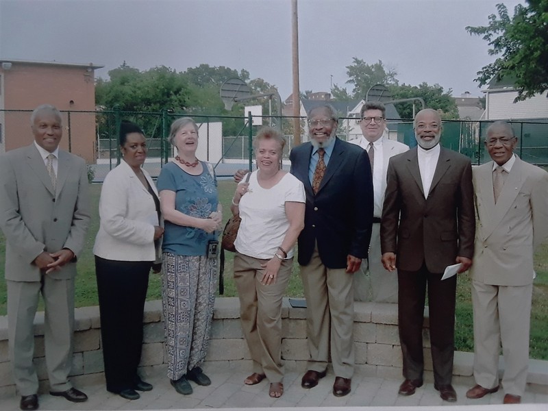 Paul Robeson Centennial Committee at Dedication of Robeson Memorial Park, 2007. Donnell Carr, Lenore Scurry, Carol LaPierre, Patricia Faggins, Giles Wright, Andrew H. Lee, Rev. Leon Randall