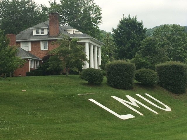 The LMU letters as they appear today below the President's House.