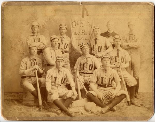 The 1892 Indiana Intercollegiate Athletic Association Baseball team champions pictured in their uniforms.