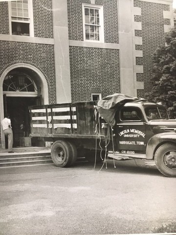 Numerous renovations have taken place within Duke Hall over the years. In this photo, items from the Lincoln Room were loaded up to be transferred to their new permanent home at the new Abraham Lincoln Library and Museum.