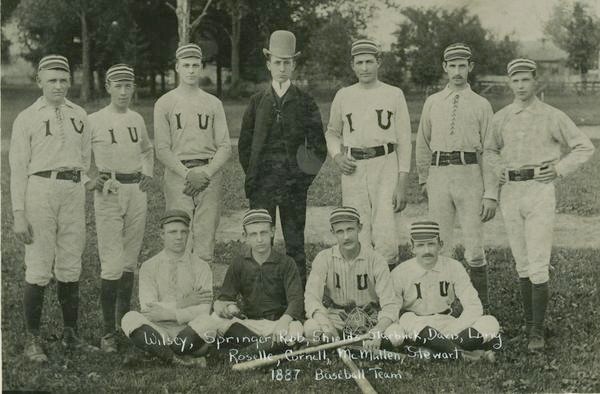 The 1887 Indiana Baseball Team wearing varying uniforms.