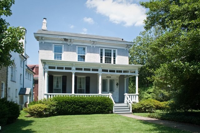 A present-day view of the house. Gray is not likely the house's original color, as it was an uncommon choice for the era in which it was built. Photo courtesy of Michael Keller and WV Encyclopedia.