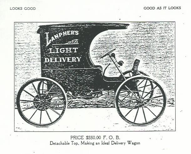 Circa 1910 catalog page from Lanpher booklet. Price for this light truck was $550.00.