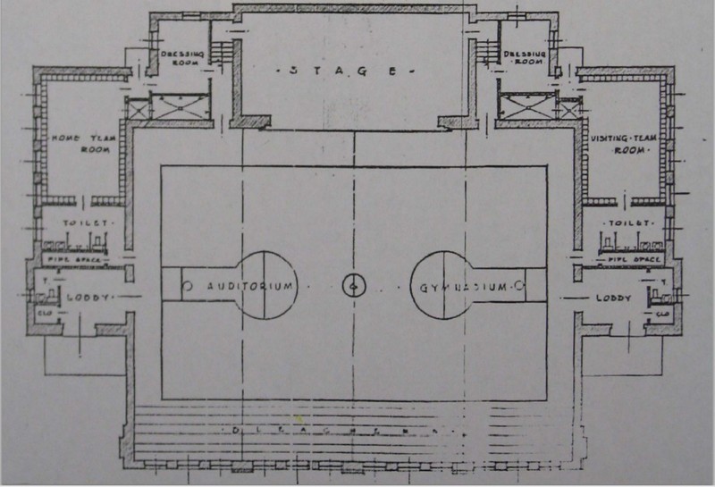 Original plan view sketch of auditorium (Hernly 2014)