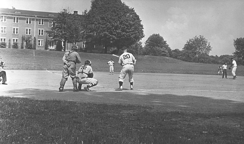 DAR appears in the background of this photo taken in the mid-1940s. This was a game at the old Cooper Field (est. 1910), which in later years was known as Lamar Hennon Field (and was still a baseball field until 2017). 