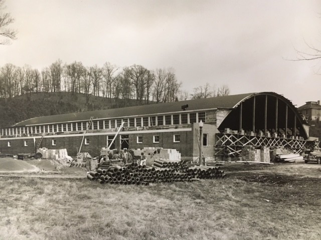 Mary E. Mars Gymnasium while it was in the process of being constructed after its move from Tullahoma, Tennessee to Harrogate, Tennessee.