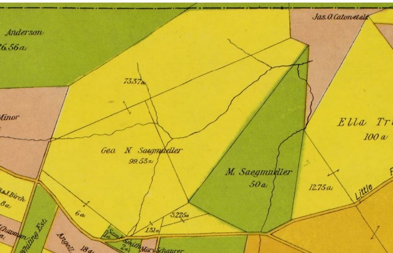 George N. Saegmuller property (yellow) on 1900 map of Alexandria County