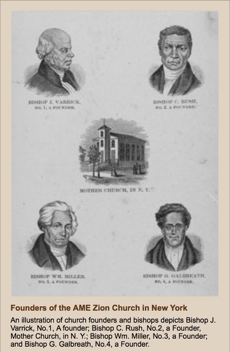 Sketch illustrations of the founders of the original Mother African Methodist Episcopal Zion Church in 1796. 