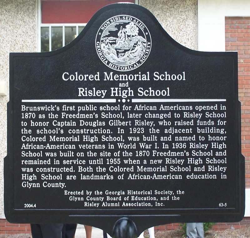 Marker for Colored Memorial School and Risley High School