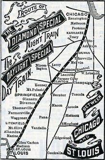 January 1901 Illinois Central Railroad (ICR) advertising re: new Chicago-Springfield-St. Louis through route (ICR)