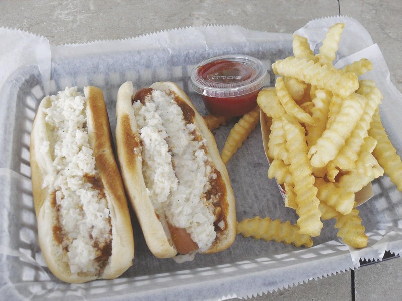 Hot dogs and crinkle cut fries at the Midway