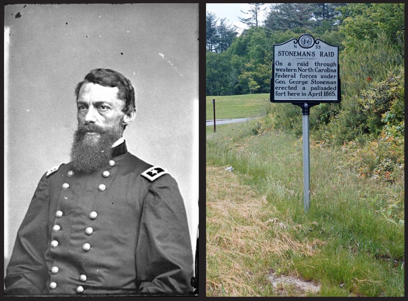 A picture of Gen. Stoneman and another historical sign on the Lenoir Turnpike of the 1865 raid