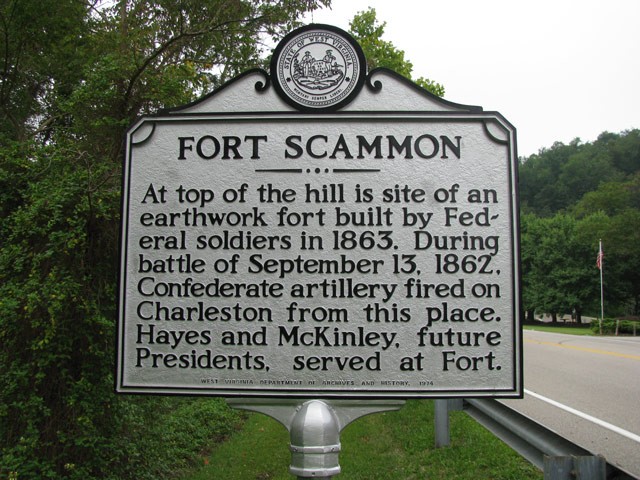 The marker sign at the site of Fort Scammon