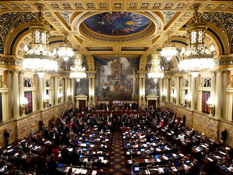 ...while the House chamber is dominated by a large mural by Edwin Austin Abbey.