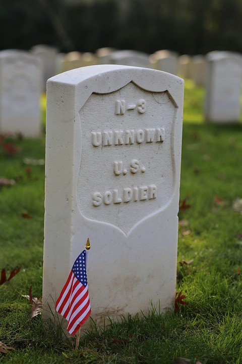 Grave of an unknown United States soldier buried at Union Rest, Forest Hill Cemetery, Madison, Wisconsin. 