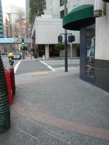 The outline of the ship General Harrison shown in the sidewalk