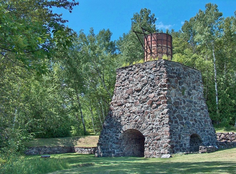 All that remains of Katahdin Iron Works today is the skeletons of a blast furnace and charcoal kiln