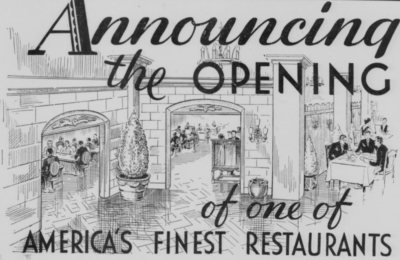 Sketch of new restaurant, Neal's Guaranty, grand opening newspaper ad 1933 (Indianapolis Times) 