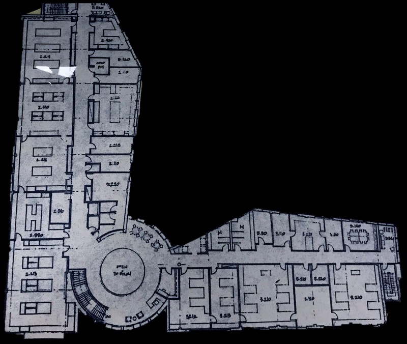 Original layout of the floor plan of one of the floors located inside the science building.