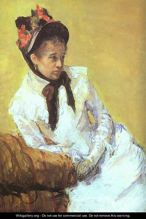 This is one of only two known self-portraits of Mary Cassatt. The painting depicts Cassatt in a casual pose and uses contrasting complementary colors.