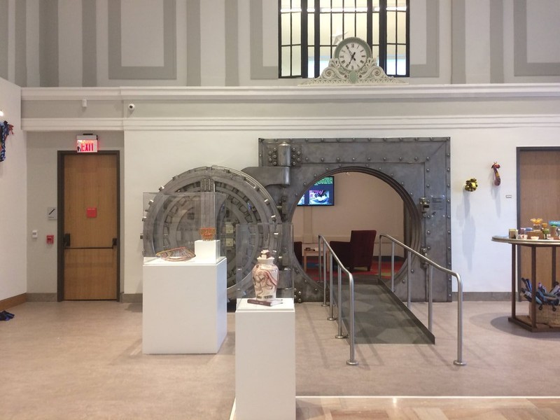 The former bank's original vault and clock are now part of SAM's entrance lobby.