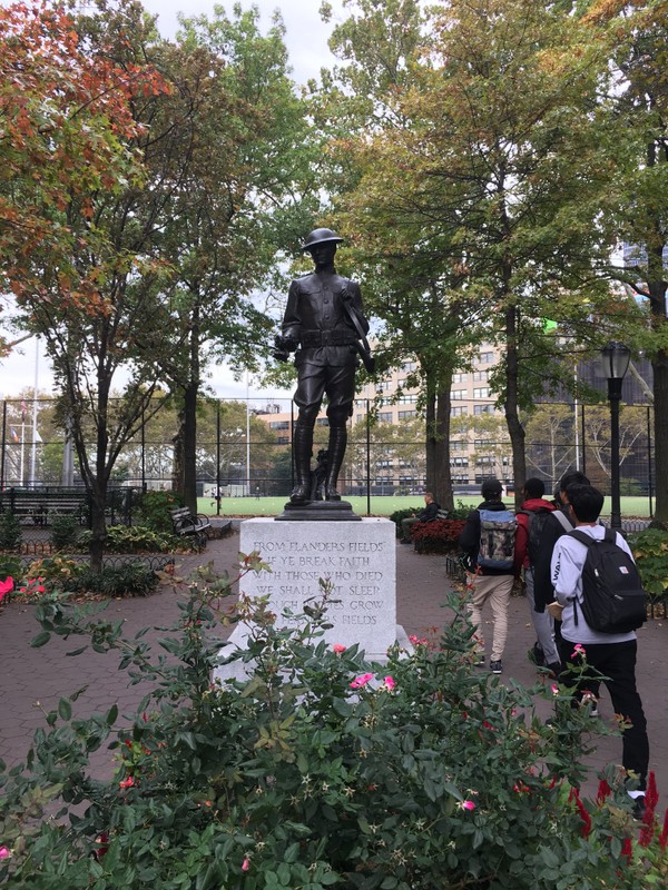 The full doughboy statue, view from the entrance at 52nd and 11th. 