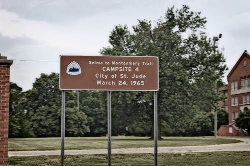 Prior to the start of the final march from Selma to Montgomery from March 21-25, the march organizers prearranged places for the marchers to rest overnight.  The City of St. Jude was the fourth campsite used.