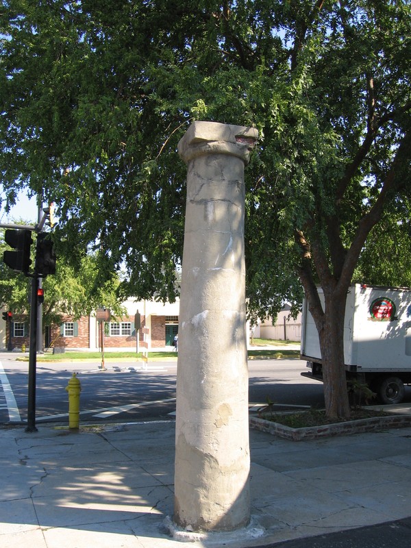 This is a photo of Augusta's famous "Haunted" Pillar, prior to its destruction in 2016. It is said that a local Citizen took a sledgehammer to the pillar, but was arrested by the local police after striking at it only a few times.