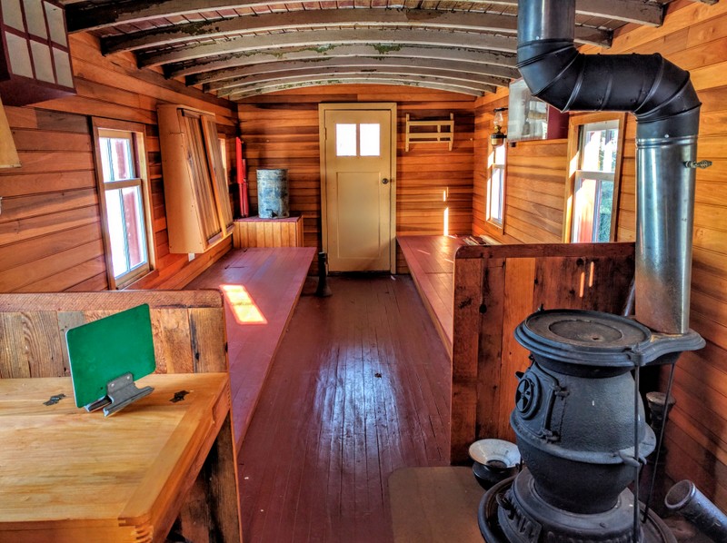 The inside of this waycar was restored by Lisle Heritage Society volunteers. When it was received by MLSP in 1998, the interior was covered from floor to ceiling with shag carpet!