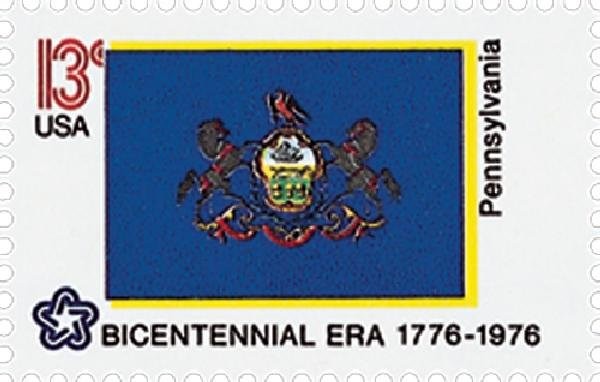 The Bicentennial stamp series was made to celebrate the historic events that lead to America's independence from Great Britain. This stamp celebrates the 200 year anniversary of America's independence. 
