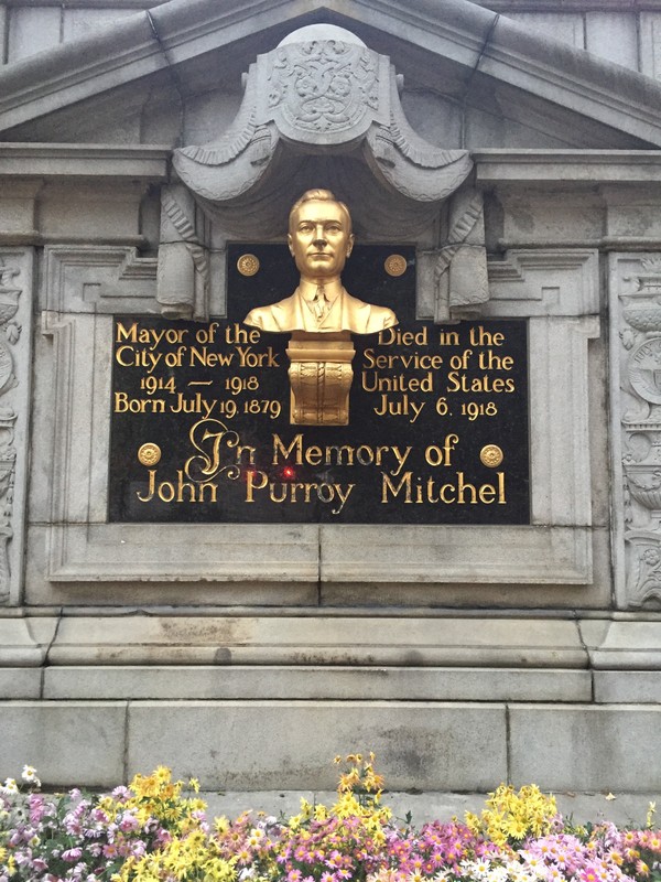 A closer view of the bust and inscription dedicated to Mitchel.