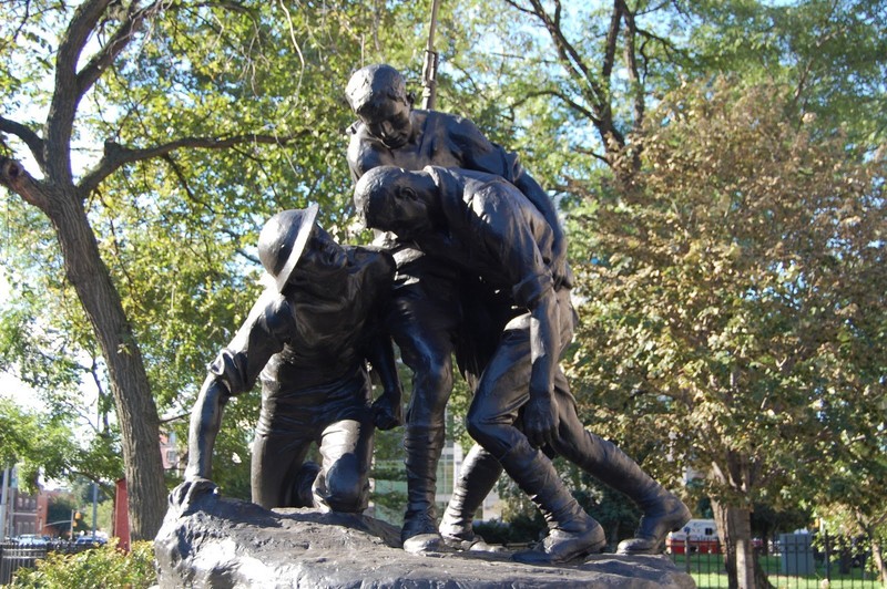 The bronze figures of the Washington Heights - Inwood War Memorial, sculpted by Gertrude Vanderbilt Whitney