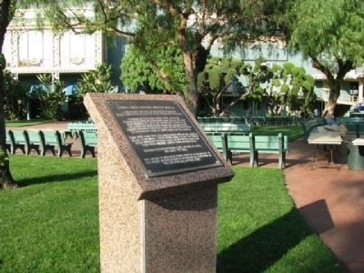 The marker near the grandstand commemorating the use of Santa Anita Park during WWII.