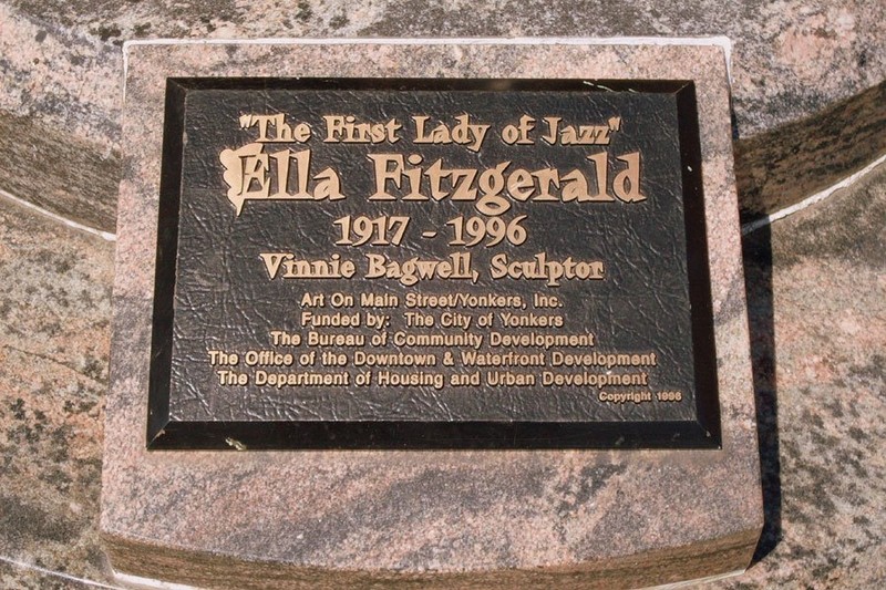 Placard Inscription: "The First Lady of Jazz" Ella Fitzgerald 1917-1996
Vinnie Bagwell, Sculptor Art on Main Street/Yonkers, Inc.
