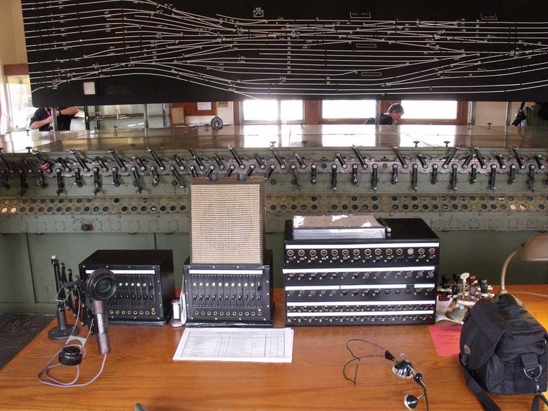 The operator's desk with interlocking machine and model board in the background.