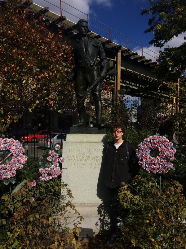 Heisser Triangle Bushwick-Ridgewood memorial statue (human for scale)