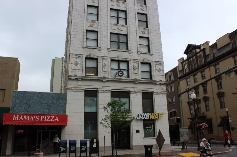 The three-bay Market Street entrance to the Kunkel Building now home to a Subway franchise.  