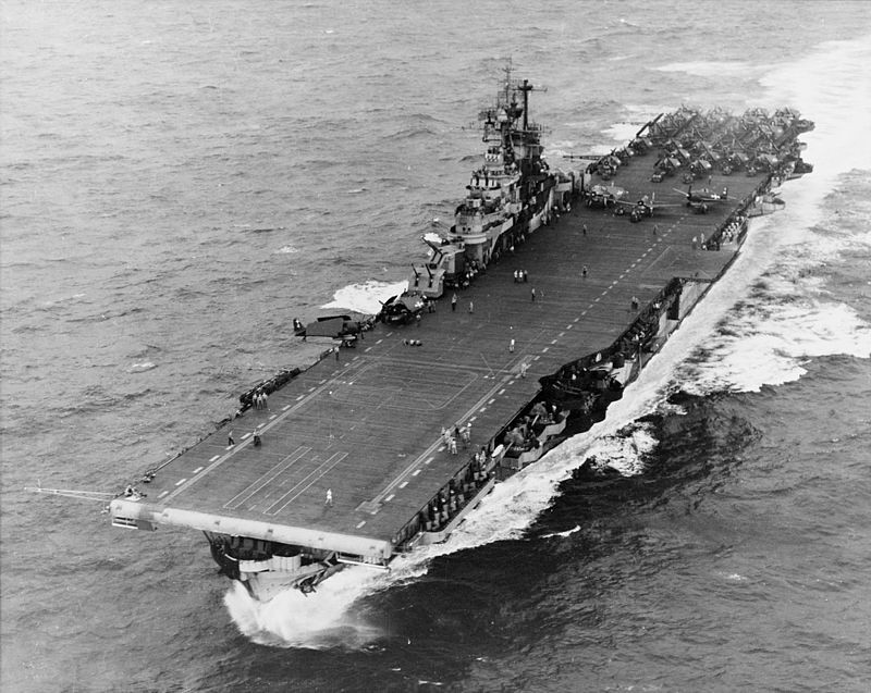 The USS Intrepid underway in the Pacific Theater during World War II