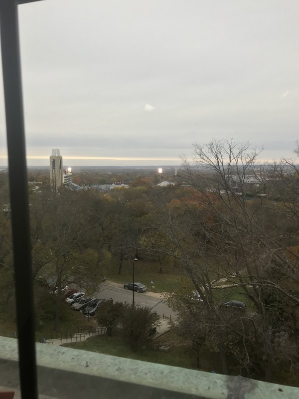 4th floor views from Bailey Hall, from which you can see KU's Memorial Stadium.