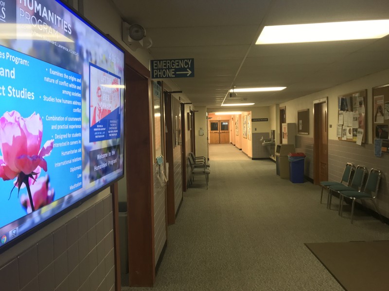 Interior hallway, 3rd floor, containing the Humanities and other academic departments. 