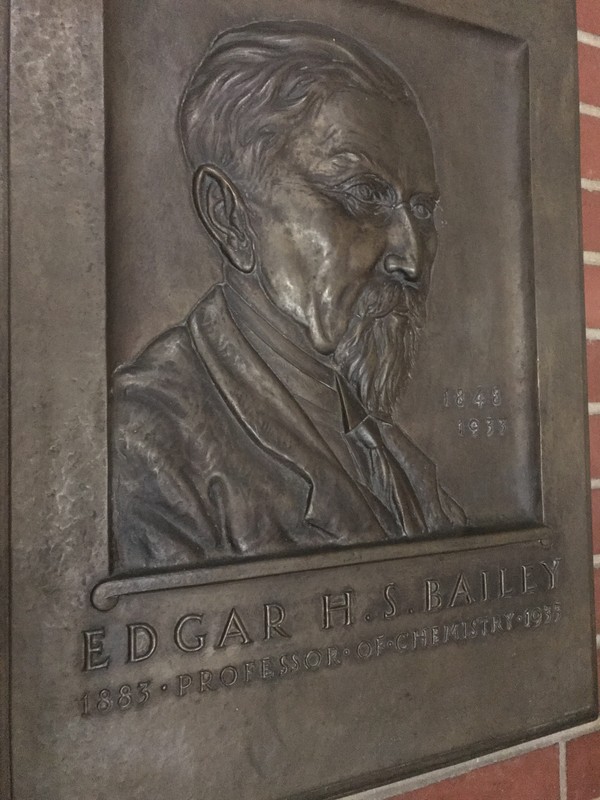 A plaque of Professor E. H. S. Bailey, celebrating the building's namesake. 