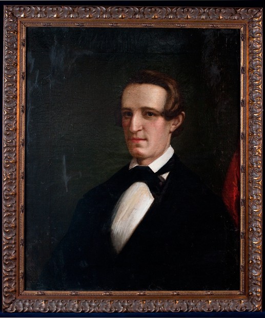 A painted portrait of antebellum Alonzo Slayback, who served as a Confederate Colonel during the Battle of Sedalia. The portrait currently hangs in the Wilson's Creek National Battlefield museum.