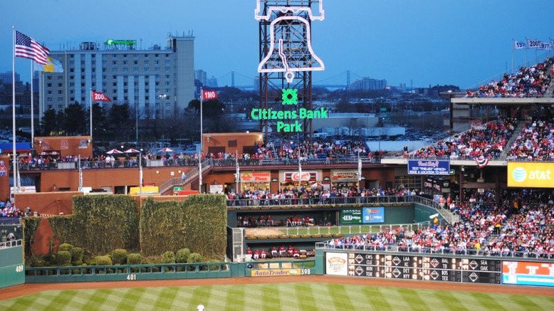 Citizens Bank Park, philadelphia phillies, skyline, home run liberty bell,  philadelphia, HD wallpaper