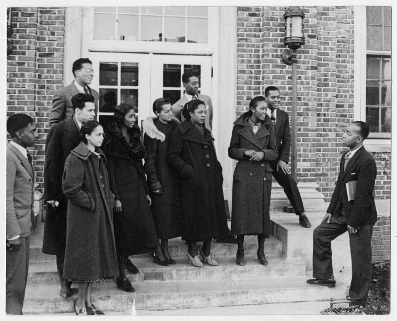 Students gathered outside a building at Lincoln University, c. 1937
Image courtesy of the Missouri State Museum Collection