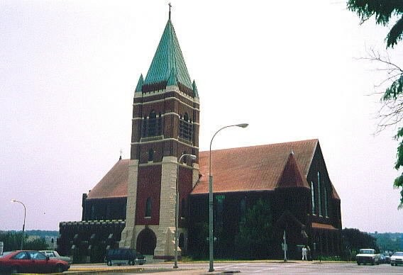 Exterior view of St. Mary's Episcopal Church, with tower